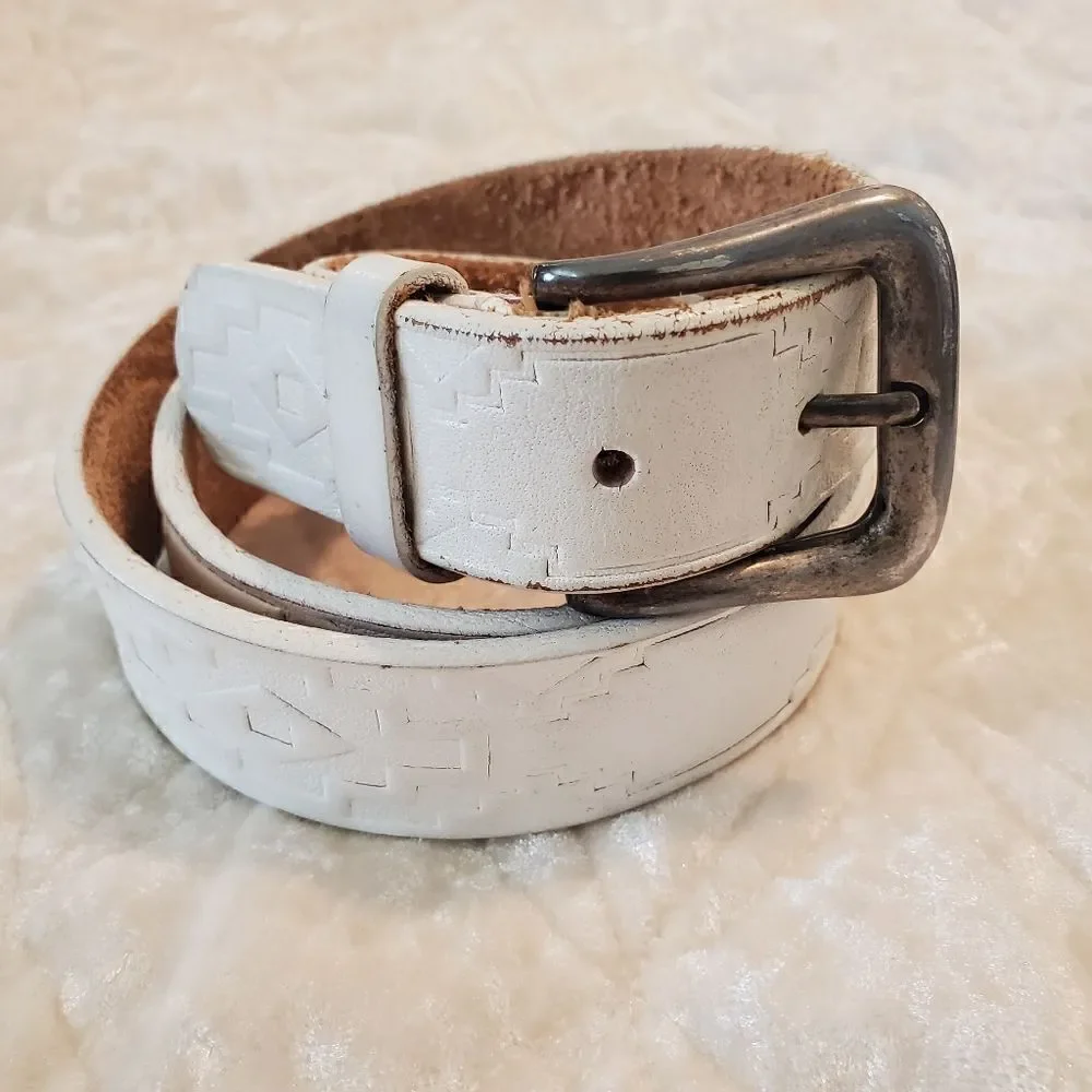 MILOR Women's Leather Belt Size‎ ML White  Aztec Print